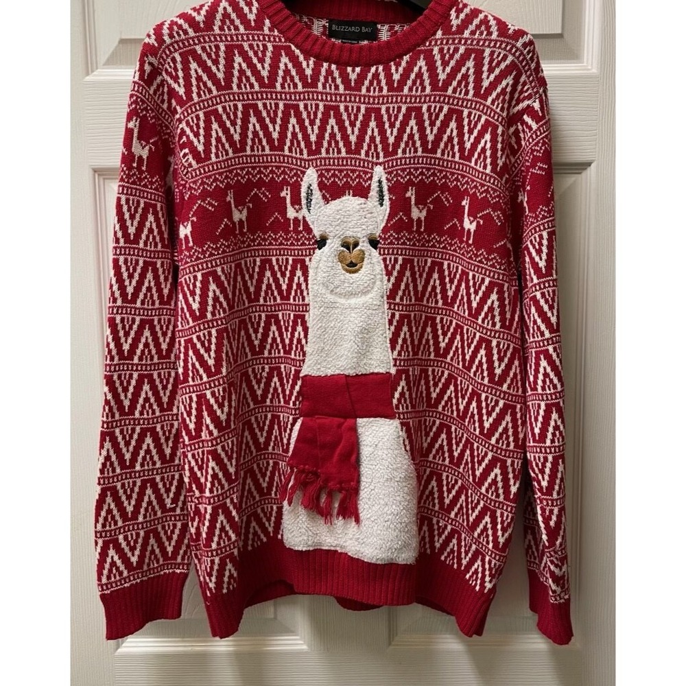 Blizzard Bay Llama Christmas Large‎ Sweater Red Scarf Fair Isle Red Size L